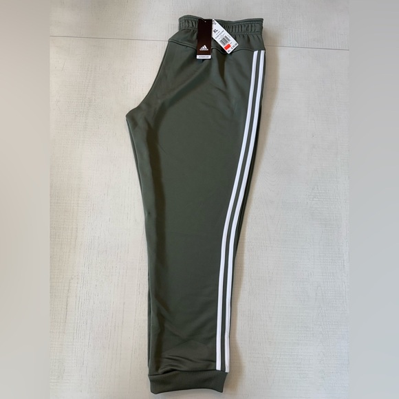 adidas Olive Green Sweatpants with White Stripes - Picture 1 of 2